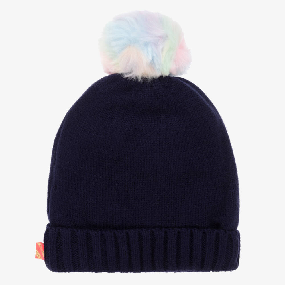 Billieblush-Girls Navy Pom-Pom Knit Beanie | Childrensalon Outlet