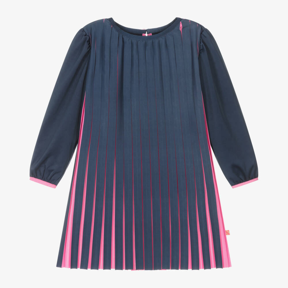 Billieblush-Girls Navy Satin Pleated Dress | Childrensalon Outlet