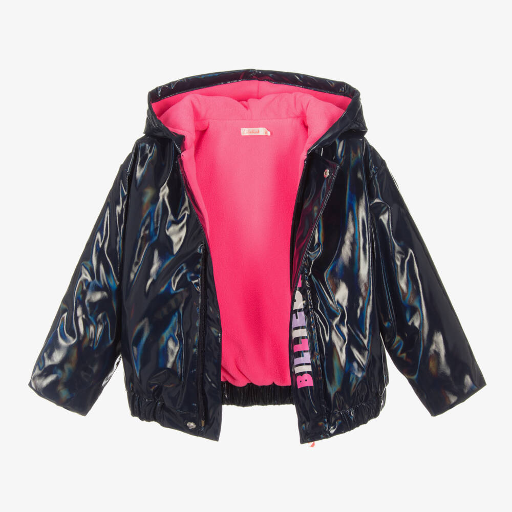 Billieblush-Girls Navy Shimmer Logo Raincoat | Childrensalon Outlet