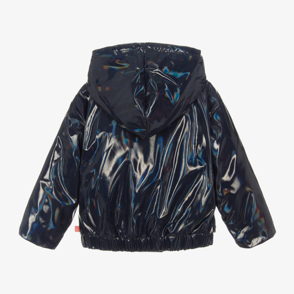Billieblush-Girls Navy Shimmer Logo Raincoat | Childrensalon Outlet
