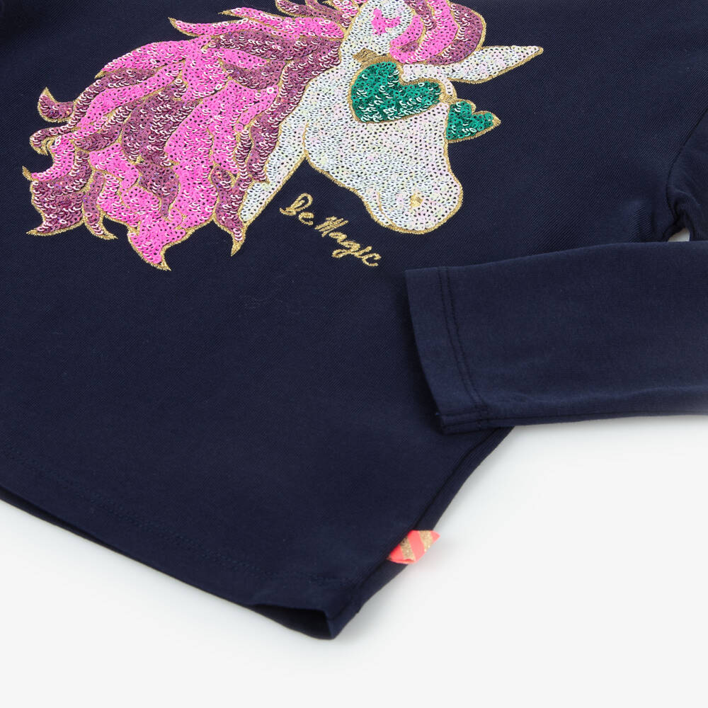 Billieblush-Girls Navy Unicorn Sequin Top | Childrensalon Outlet