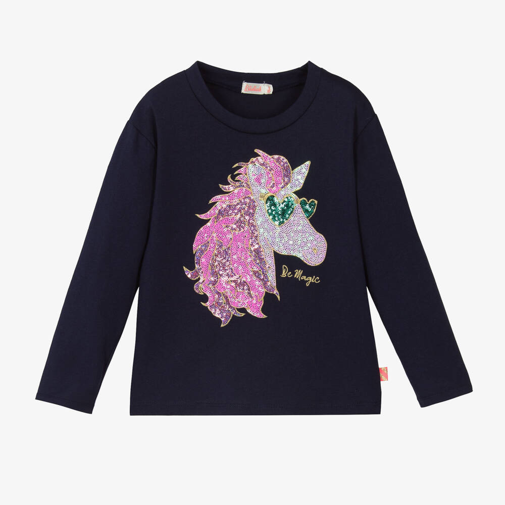 Billieblush-Girls Navy Unicorn Sequin Top | Childrensalon Outlet
