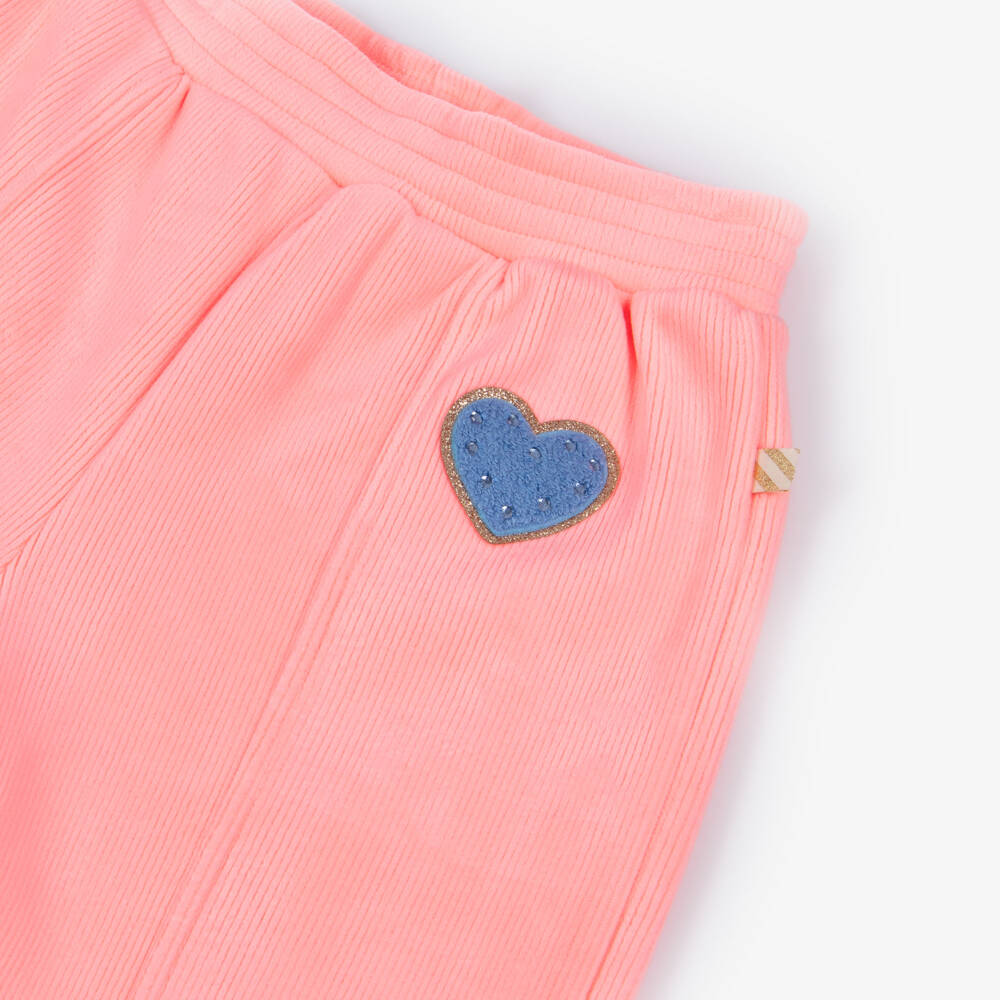 Billieblush-Girls Neon Coral Pink Ribbed Velour Joggers | Childrensalon Outlet