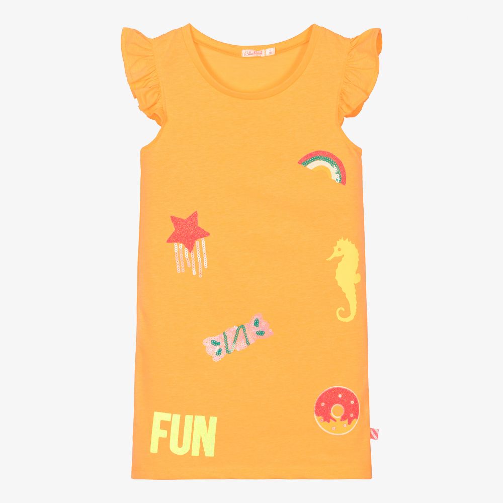 Billieblush - Neonoranges Kleid mit Süßigkeitenmotiv (M) | Childrensalon