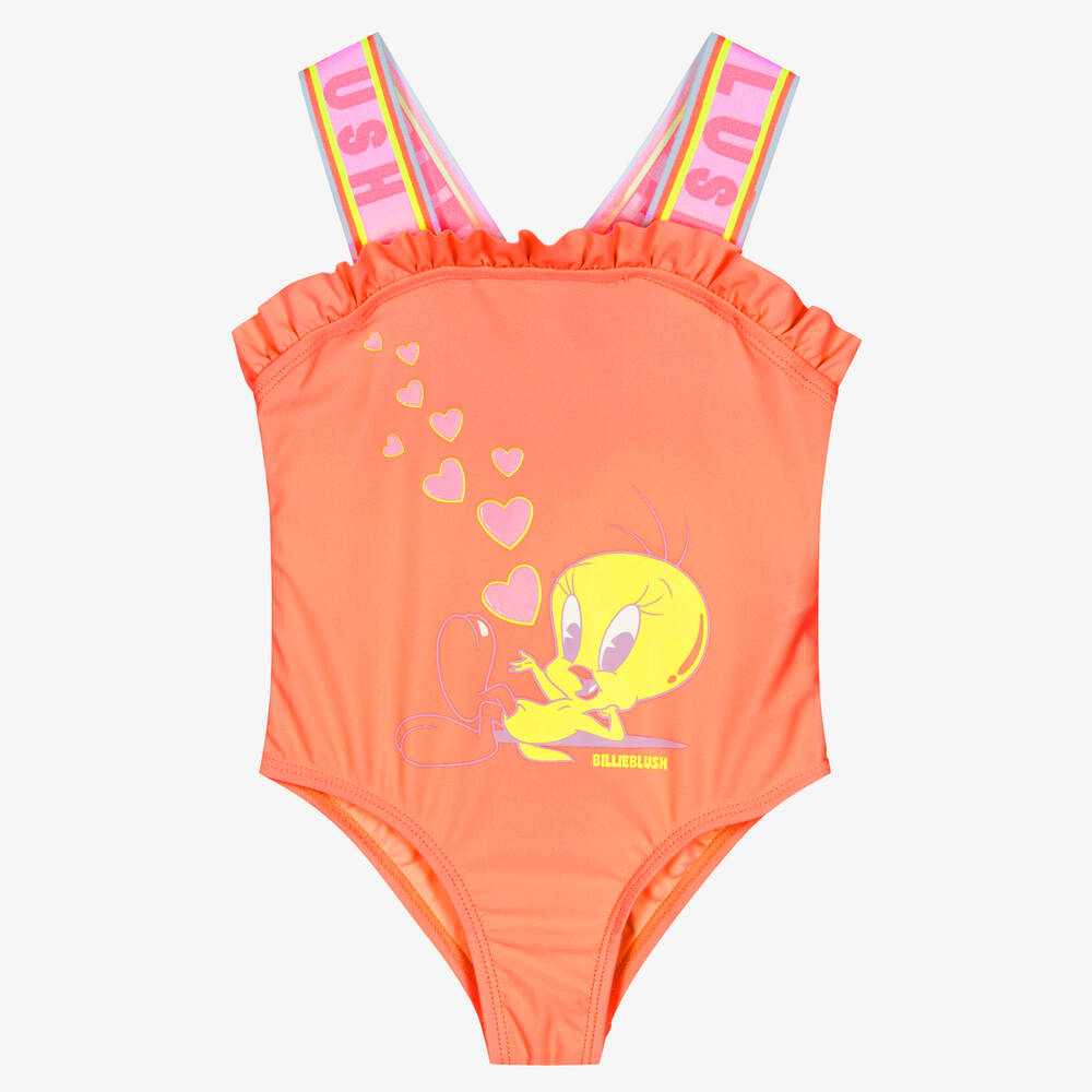 Billieblush - Girls Neon Orange Looney Tunes Swimsuit | Childrensalon