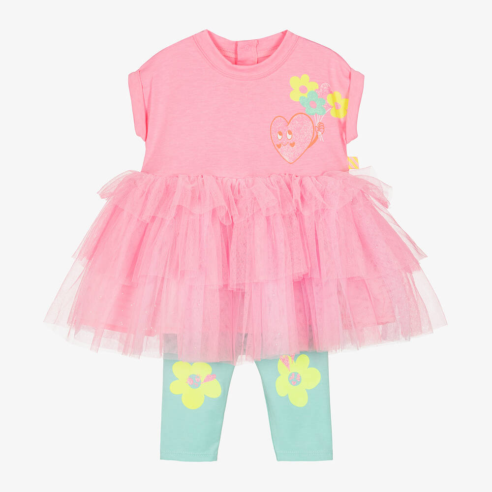 Billieblush-Girls Neon Pink Cotton & Tulle Dress Set | Childrensalon Outlet