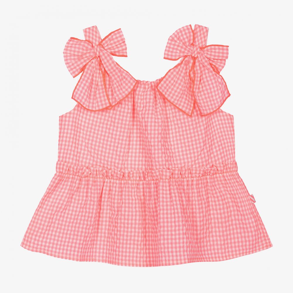 Billieblush - Неоново-розовая блузка в клетку для девочек | Childrensalon