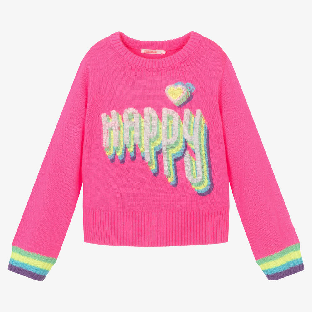 Billieblush - Pull rose fluo Happy fille | Childrensalon