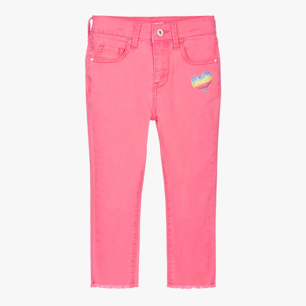 Billieblush - Jean rose fluo à cœurs Fille | Childrensalon