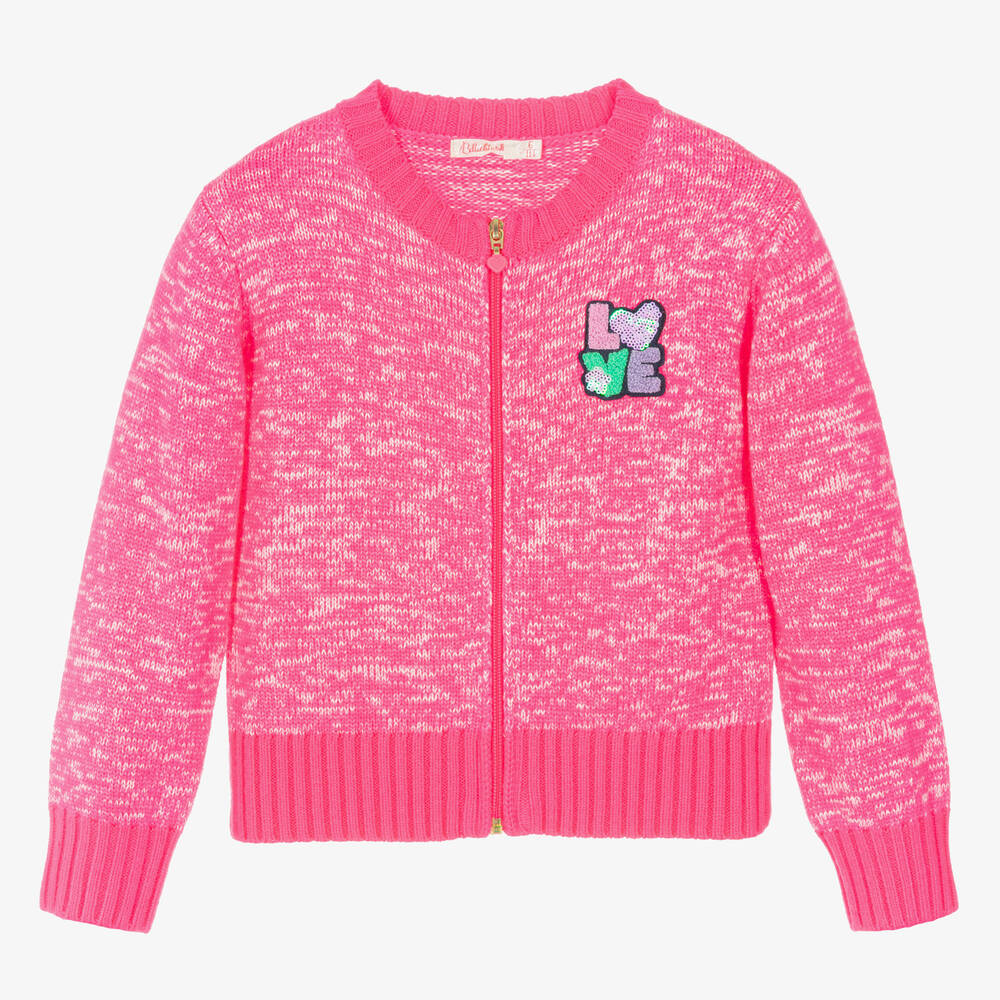 Billieblush - Girls Neon Pink Knit Zip-Up Cardigan | Childrensalon