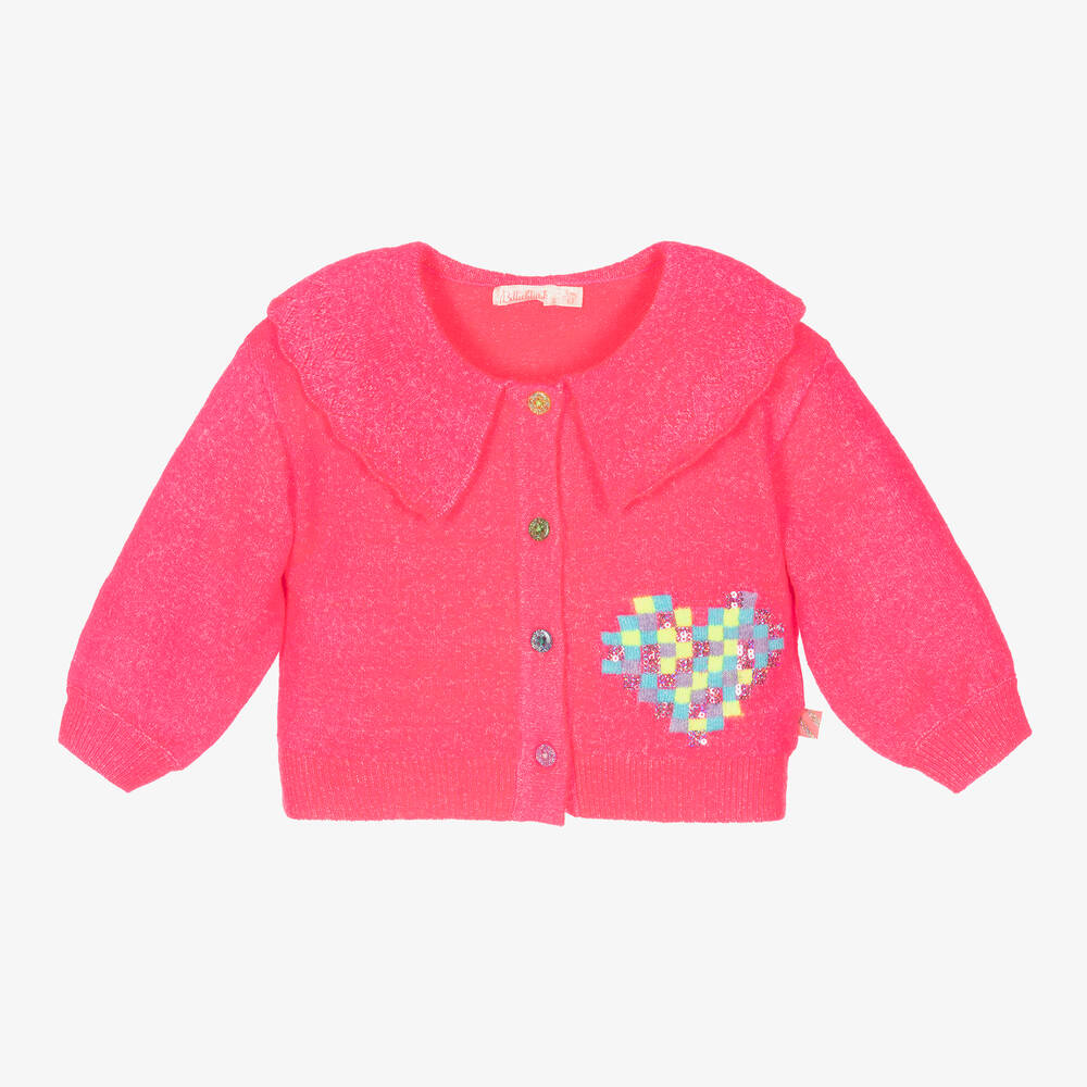 Billieblush - Girls Neon Pink Knitted Heart Cardigan | Childrensalon
