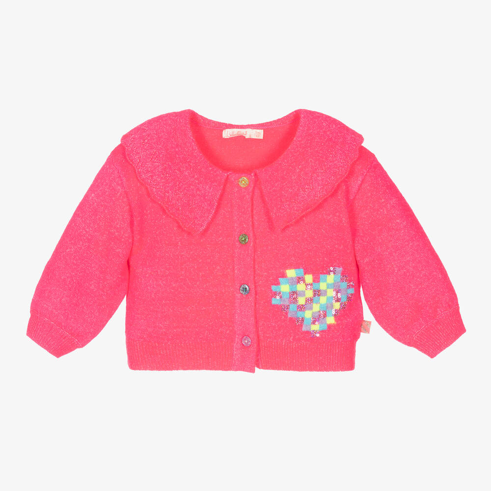 Billieblush - Cardigan rose fluo en maille cœur | Childrensalon