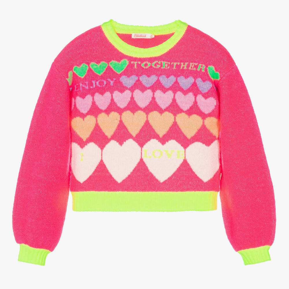 Billieblush - Girls Neon Pink Knitted Heart Jumper | Childrensalon