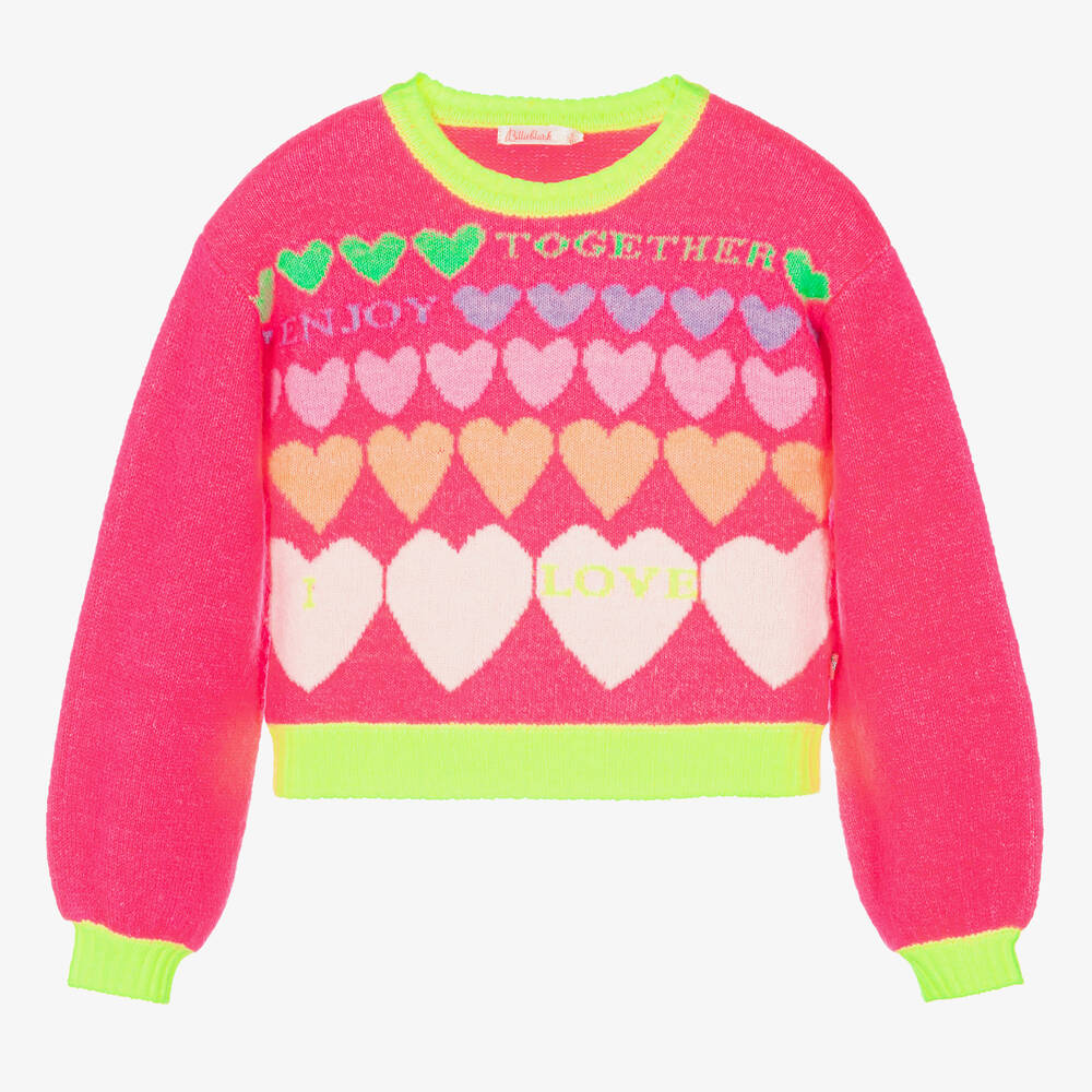 Billieblush - Neonpinker Herz-Strickpullover | Childrensalon