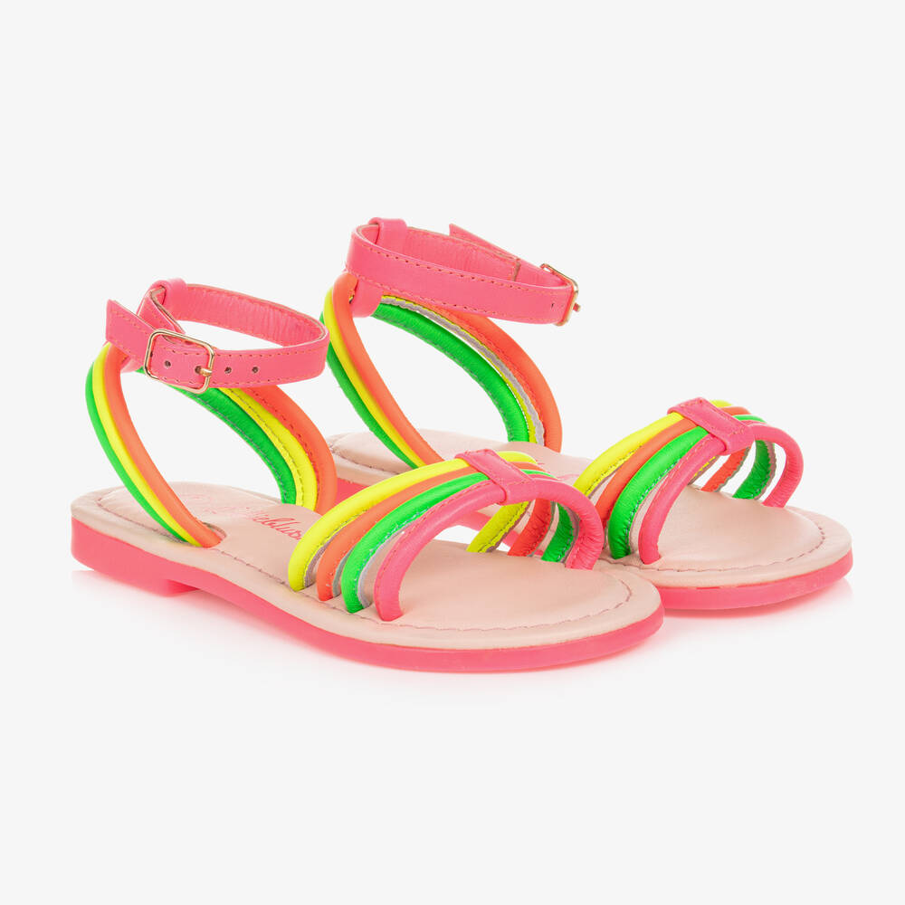 Billieblush - Girls Neon Pink Leather Sandals | Childrensalon
