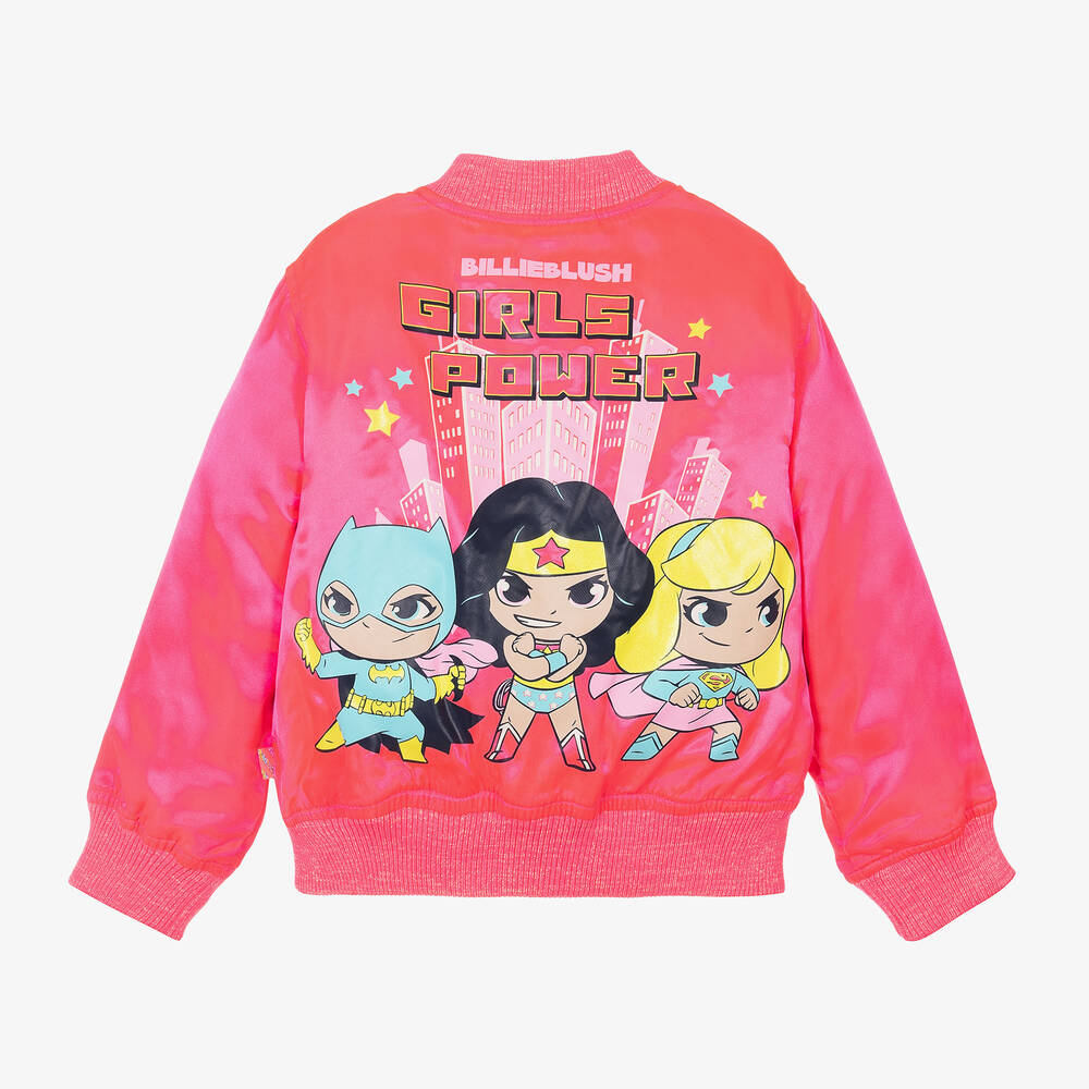 Billieblush-Girls Neon Pink Satin DC Bomber Jacket | Childrensalon Outlet
