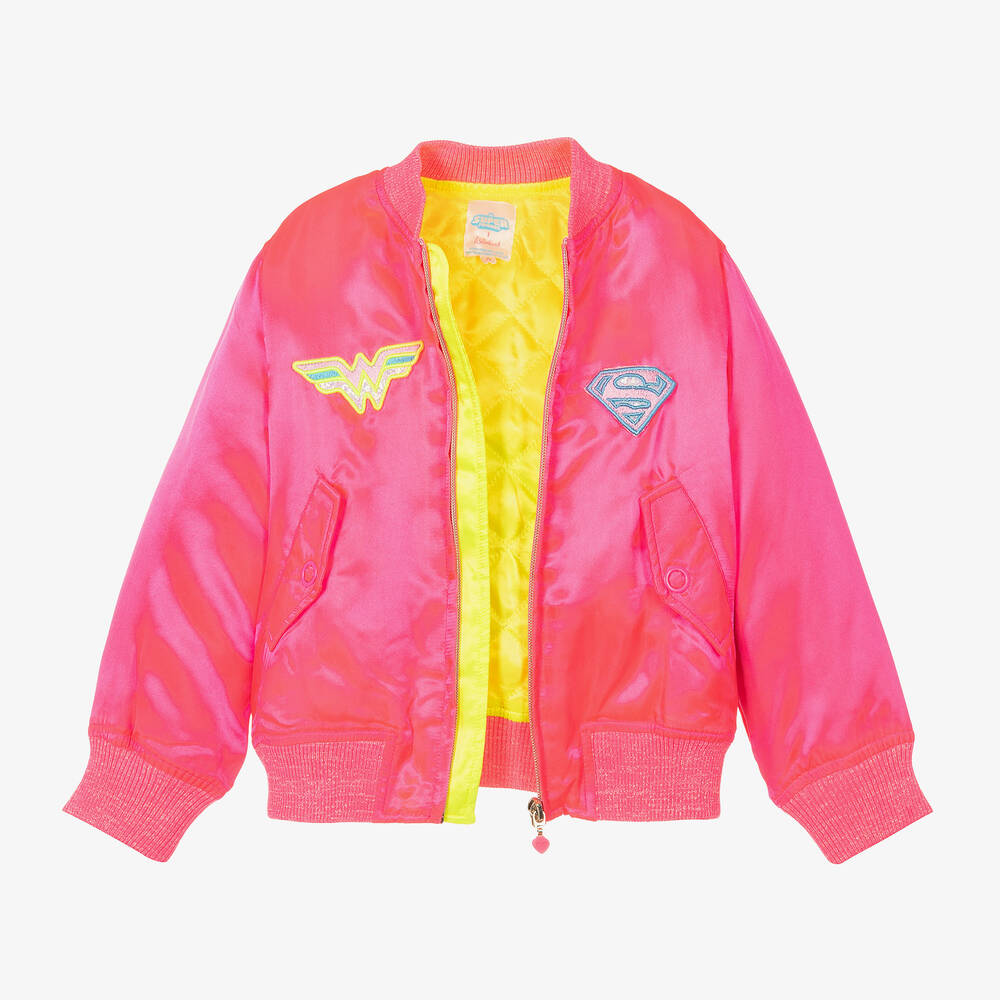 Billieblush Girls Neon Pink Satin DC Bomber Jacket