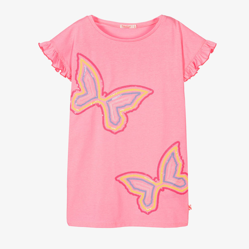 Billieblush - Robe rose fluo papillons à sequins | Childrensalon