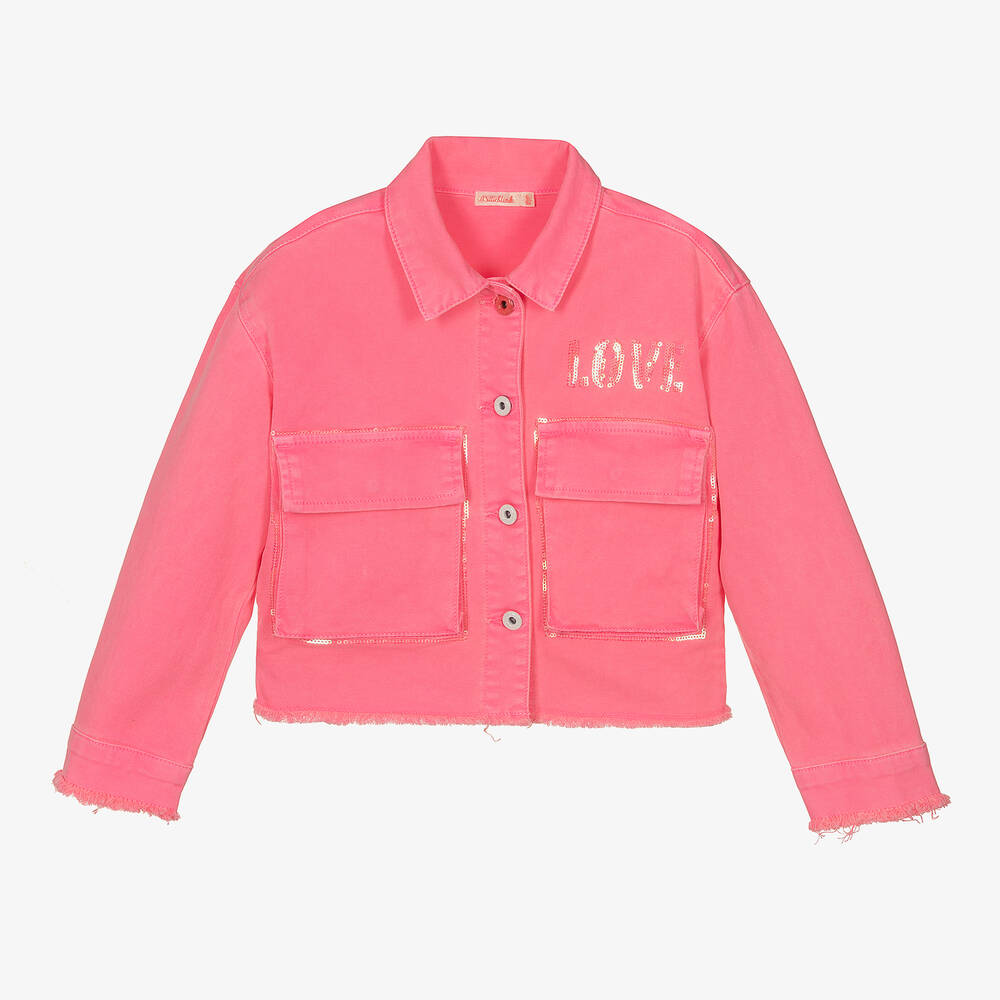 Billieblush - Girls Neon Pink Sequin Twill Jacket | Childrensalon