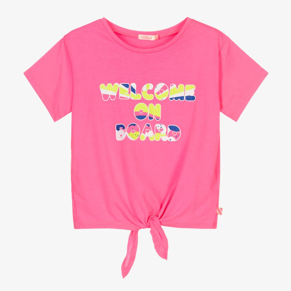 Billieblush - Girls Neon Pink Slogan T-Shirt | Childrensalon