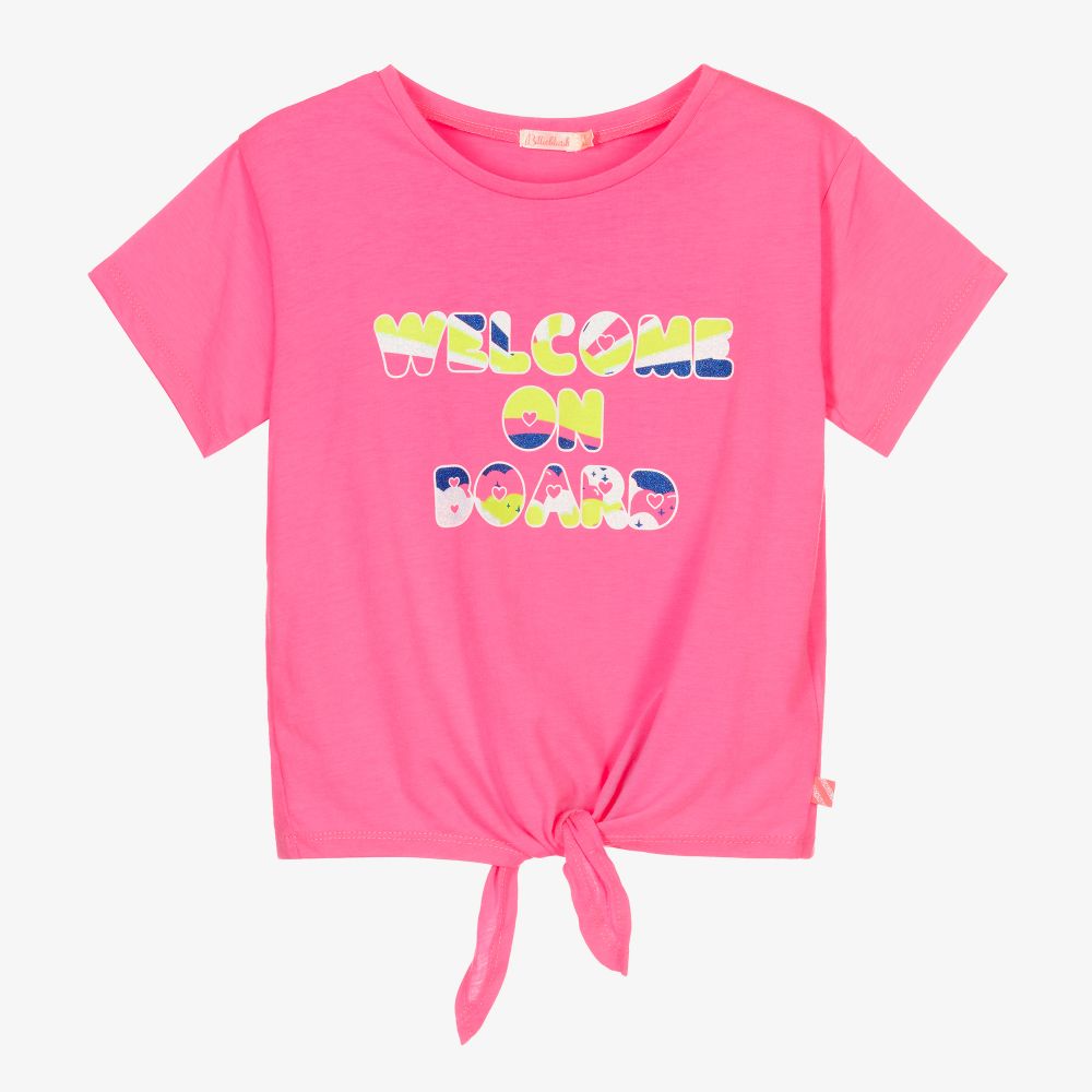 Billieblush-Girls Neon Pink Slogan T-Shirt | Childrensalon Outlet
