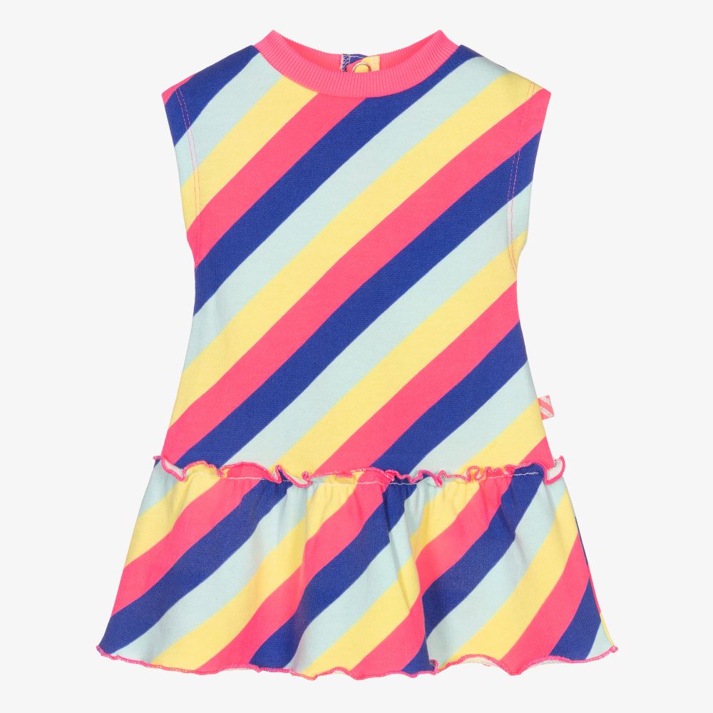 Billieblush - فستان قطن مقلم لون زهري نيون | Childrensalon