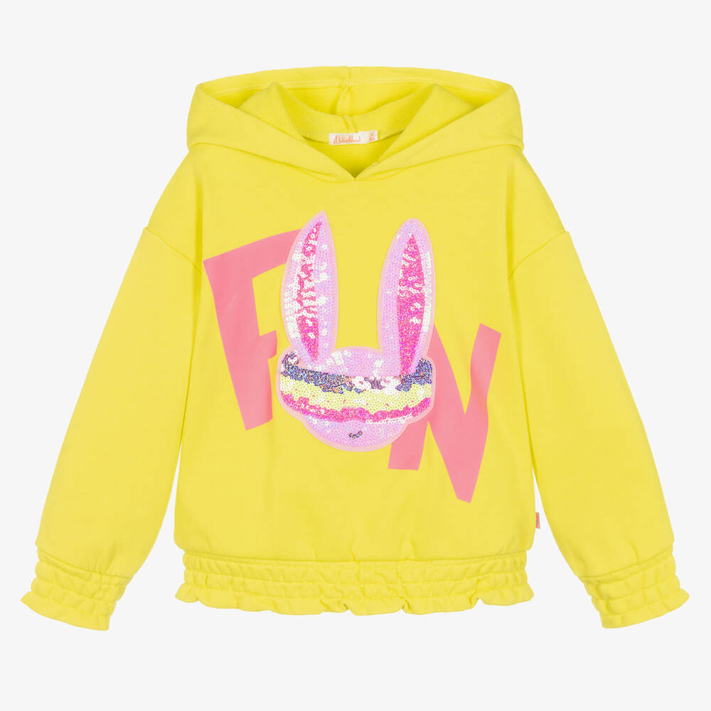 Billieblush-Girls Neon Yellow Cotton Fun Hoodie | Childrensalon Outlet