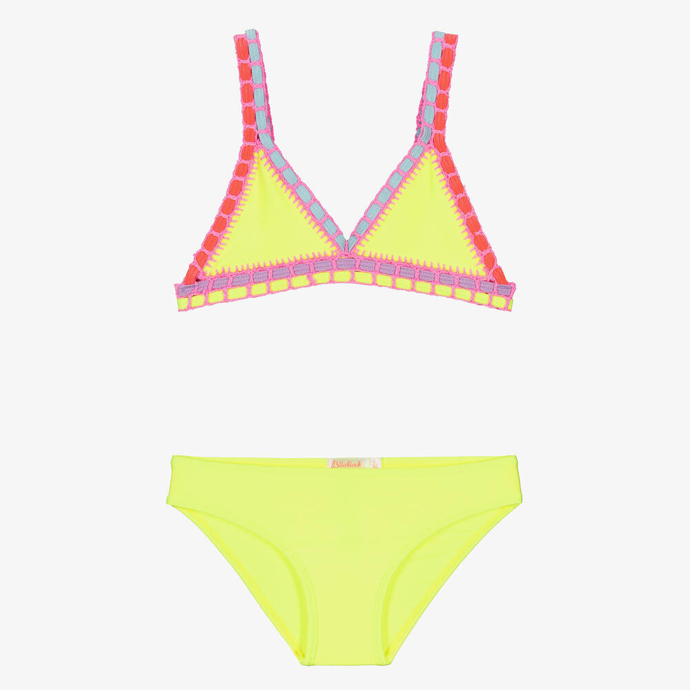 Billieblush-Girls Neon Yellow Crochet Trim Bikini | Childrensalon Outlet