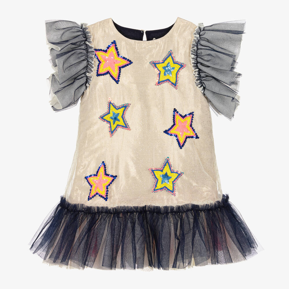 Billieblush - Tüllkleid in Hellgold und Navyblau | Childrensalon