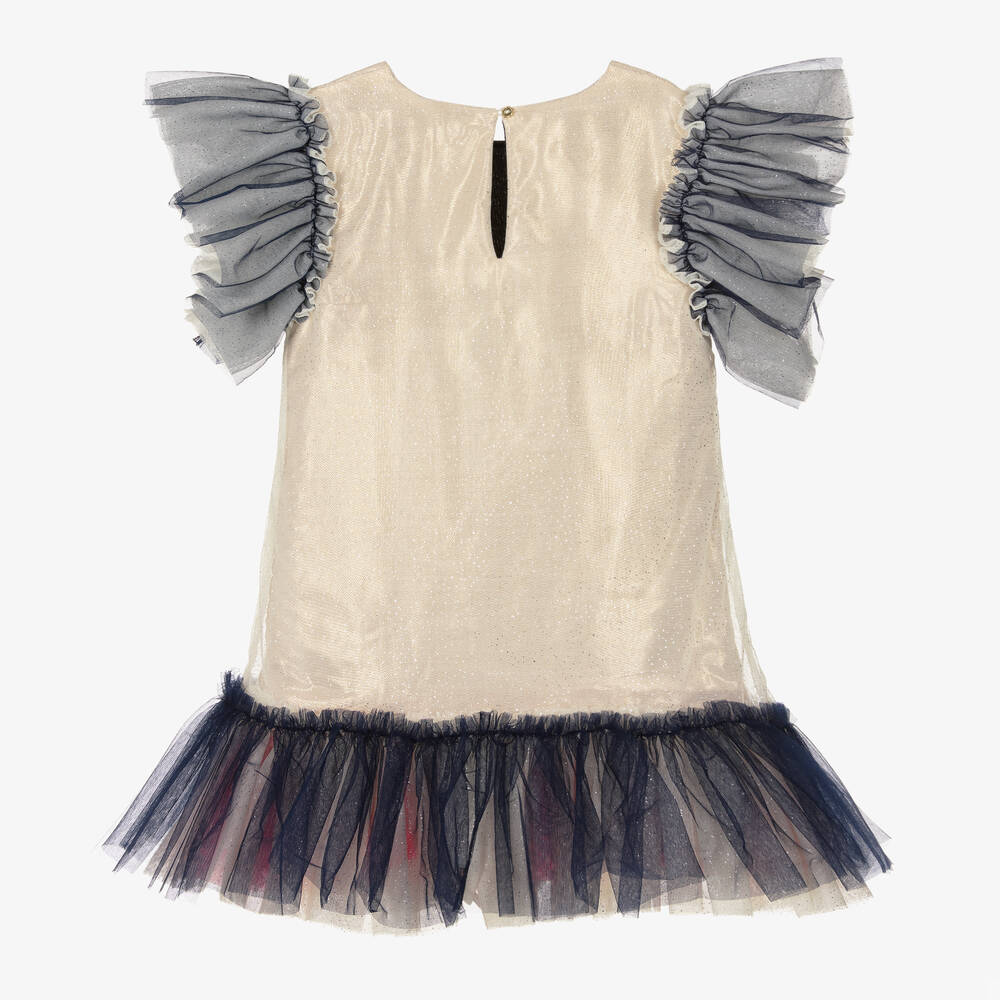 Billieblush-فستان تول لون ذهبي فاتح وكحلي | Childrensalon Outlet