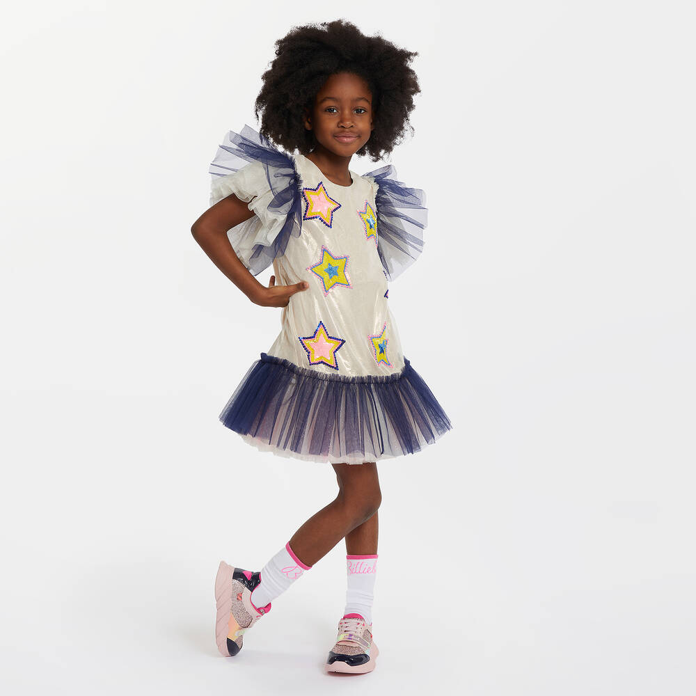 Billieblush-فستان تول لون ذهبي فاتح وكحلي | Childrensalon Outlet