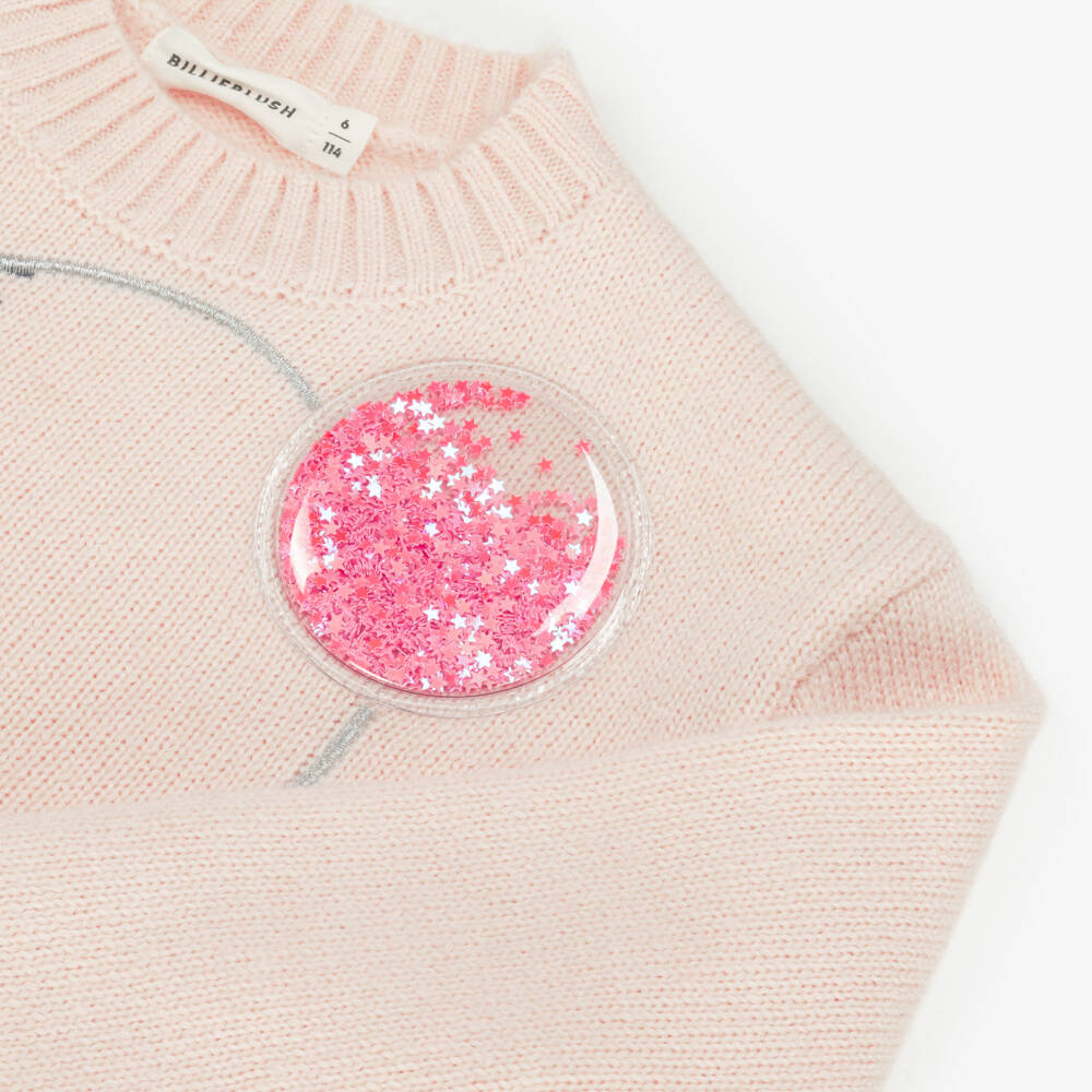 Billieblush-Girls Pale Pink Cat Sweater with Festive Baubles | Childrensalon Outlet
