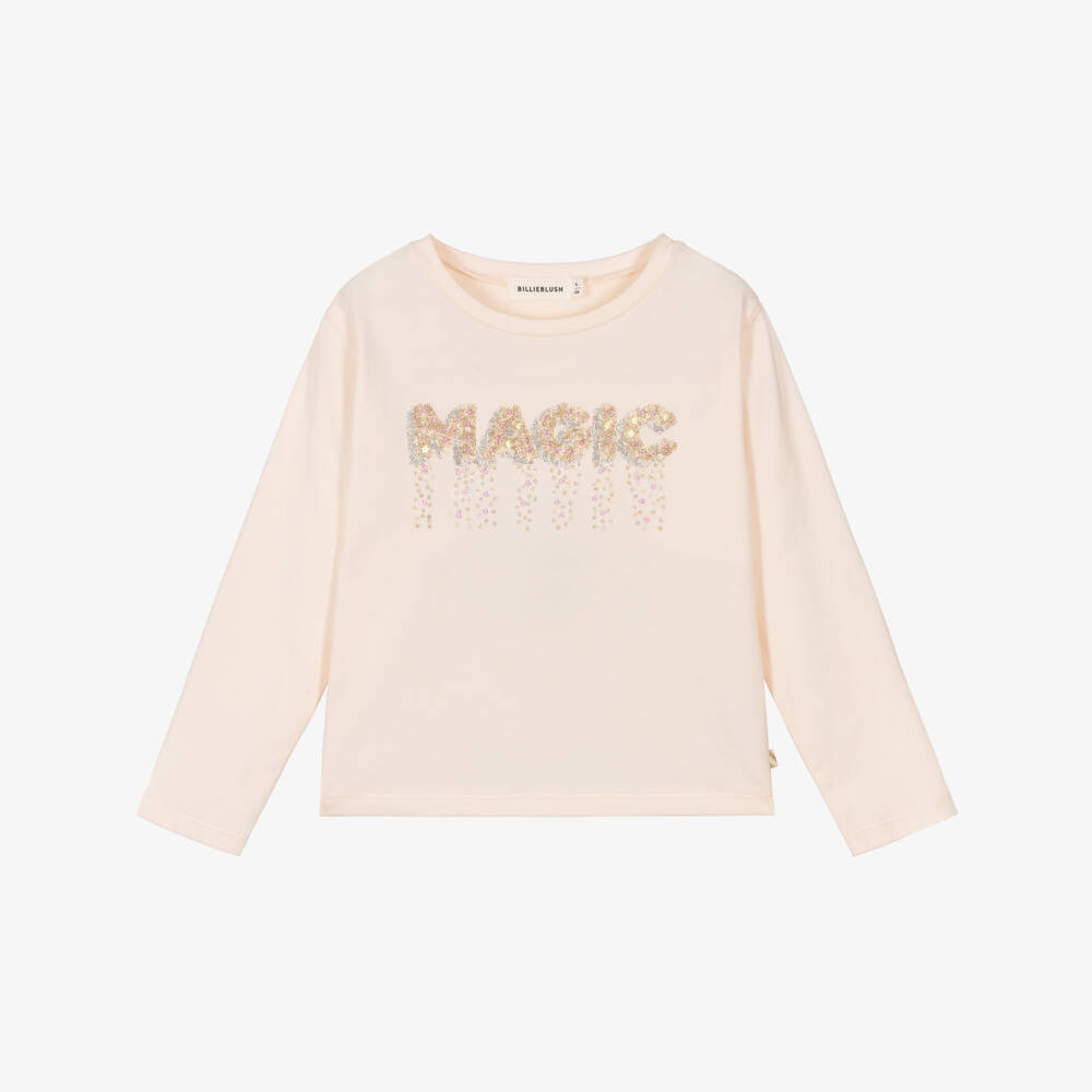 Billieblush-Girls Pale Pink Cotton Jersey Sequin Top | Childrensalon Outlet