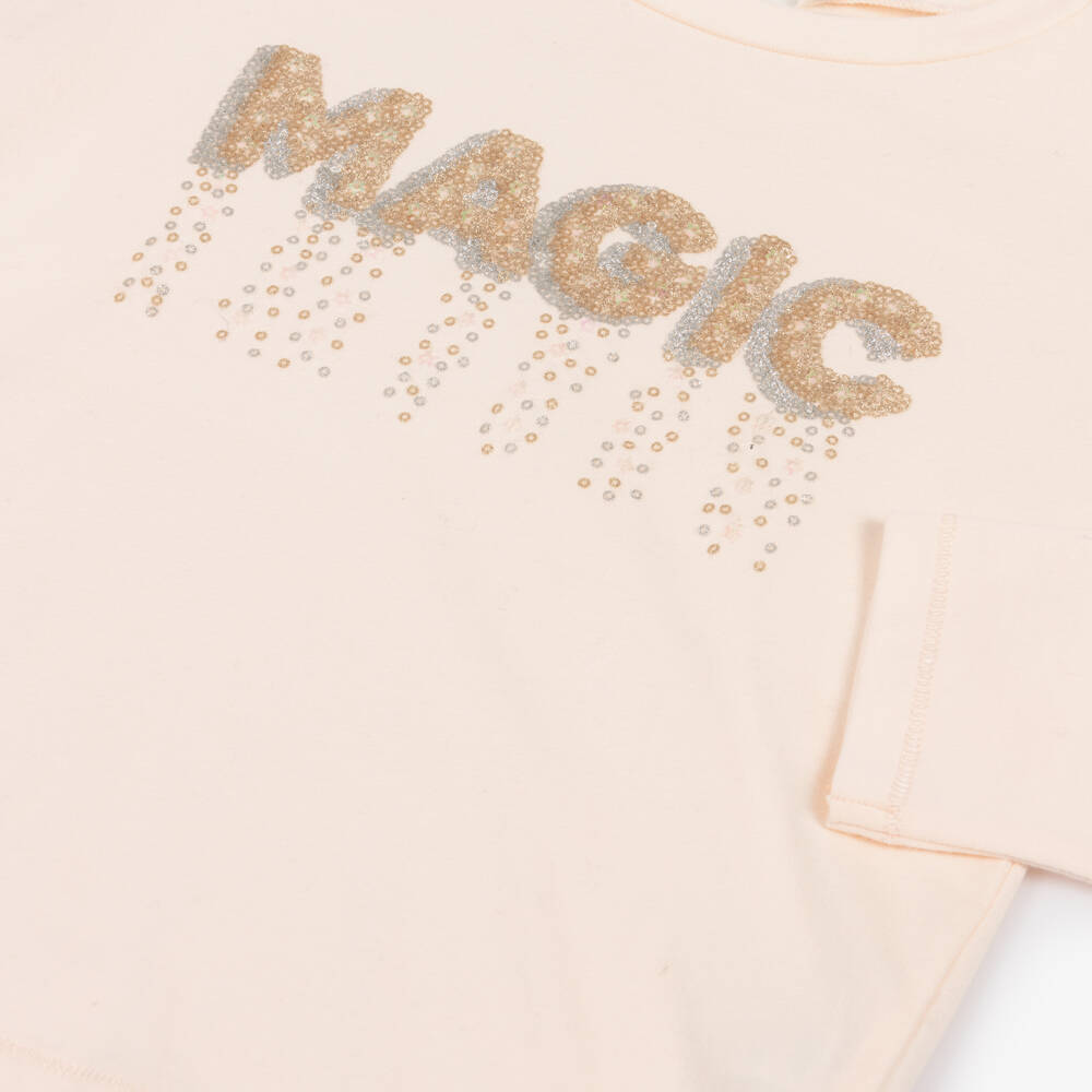 Billieblush-Girls Pale Pink Cotton Jersey Sequin Top | Childrensalon Outlet