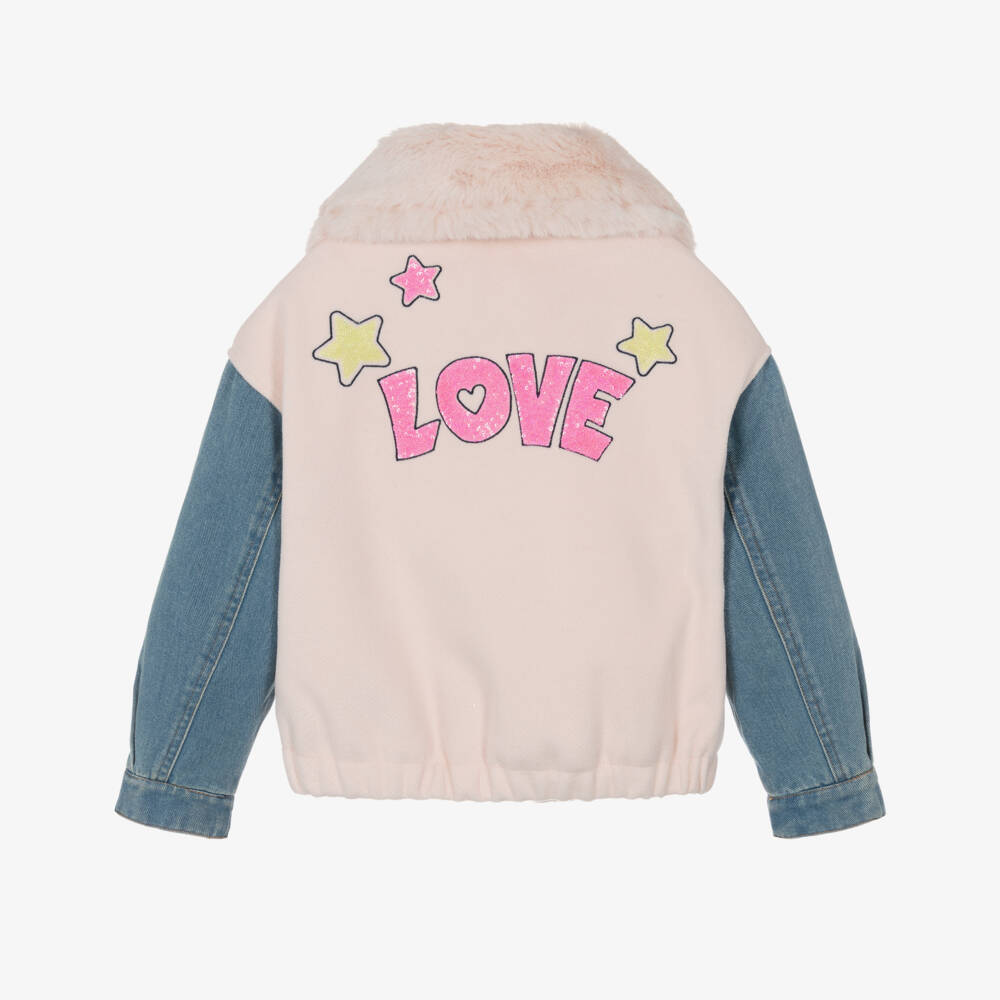 Billieblush-Girls Pale Pink Denim Sleeve Bomber Jacket | Childrensalon Outlet