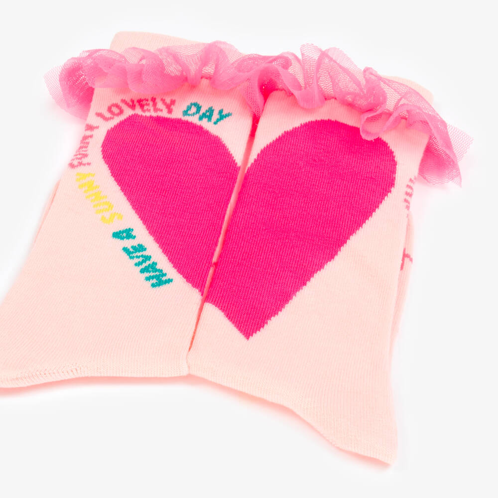 Billieblush-جوارب تول وردية فاتحة للبنات مزينة بقلوب | Childrensalon Outlet