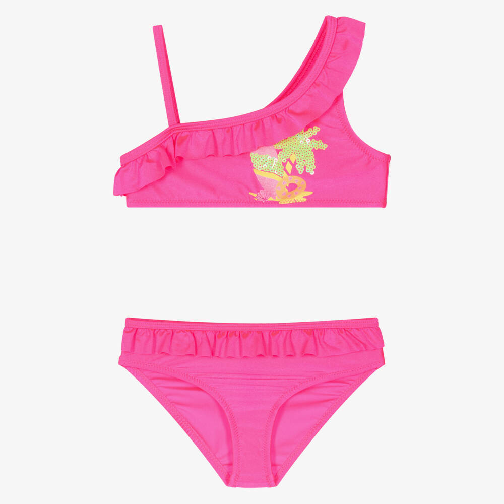 Billieblush-Girls Pink Asymmetric Ruffle Bikini | Childrensalon Outlet