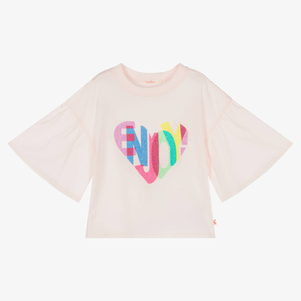 Billieblush - Розовая хлопковая футболка с сердцем из бисера | Childrensalon