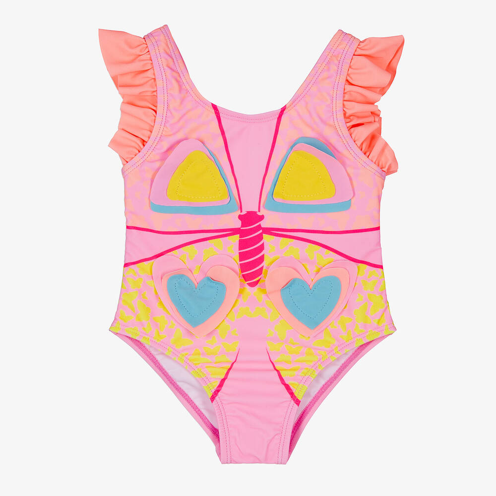 Billieblush - Girls Pink Butterfly Ruffle Swimsuit | Childrensalon