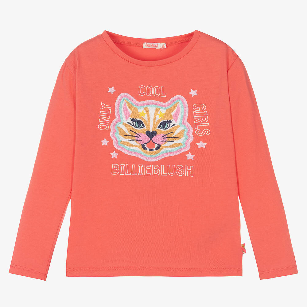 Billieblush - Girls Pink Cat Cotton Top | Childrensalon