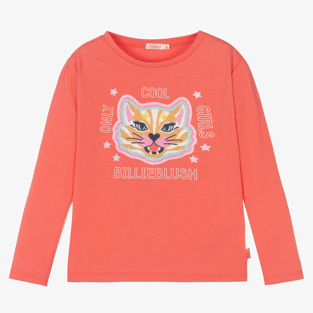 Billieblush - Haut rose en coton Chat Fille | Childrensalon