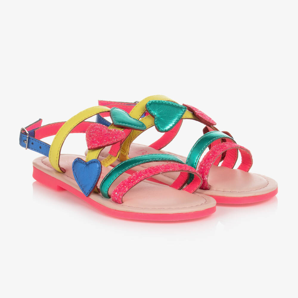 Billieblush - Girls Pink Colourful Heart Strap Sandals | Childrensalon