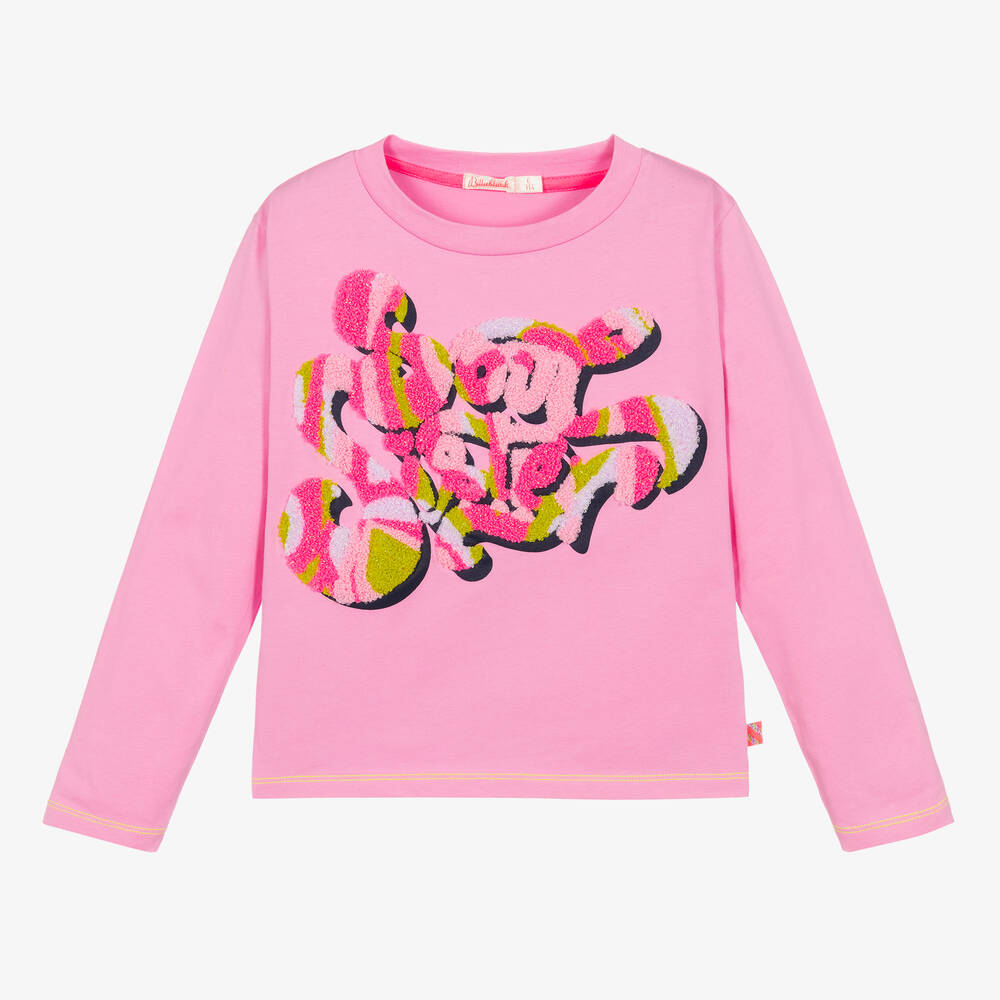 Billieblush - Girls Pink Cotton Bouclé Slogan Top | Childrensalon