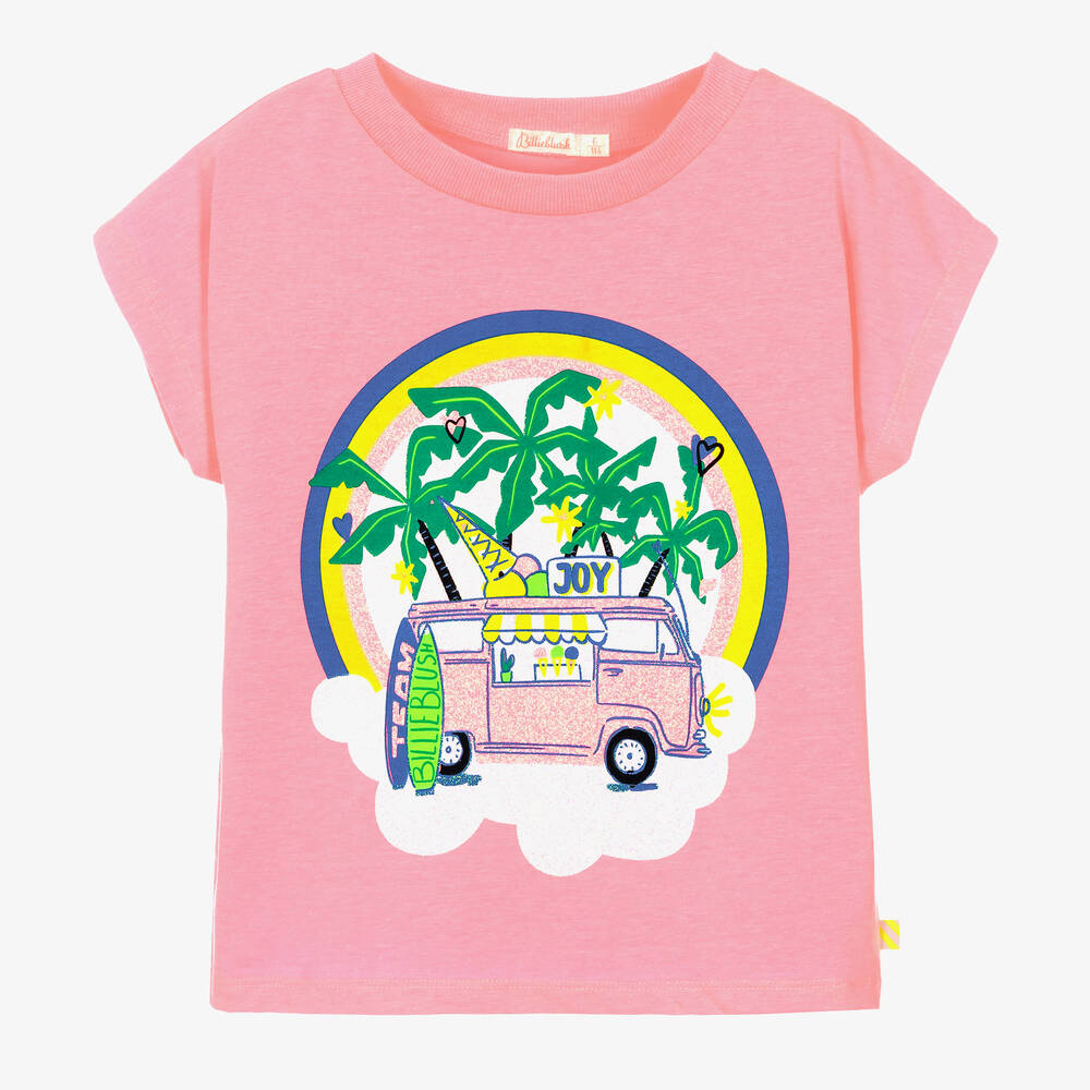 Billieblush-Girls Pink Cotton Campervan T-Shirt | Childrensalon Outlet
