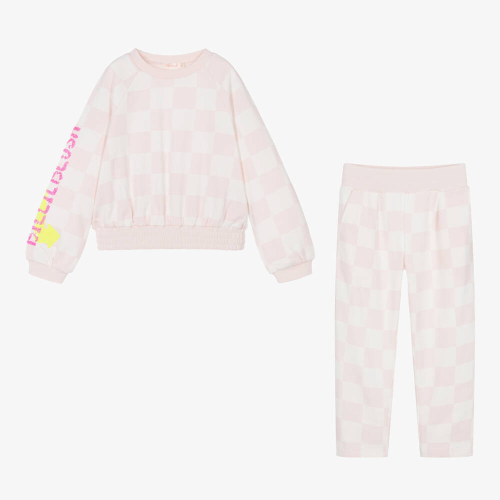 Billieblush-Girls Pink Cotton Check Tracksuit | Childrensalon Outlet