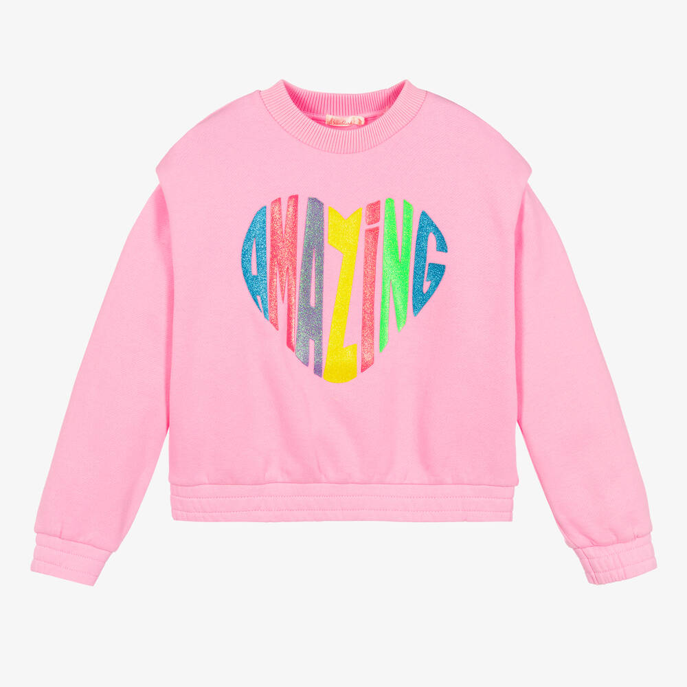 Billieblush - Sweat rose en coton à cœur fille | Childrensalon