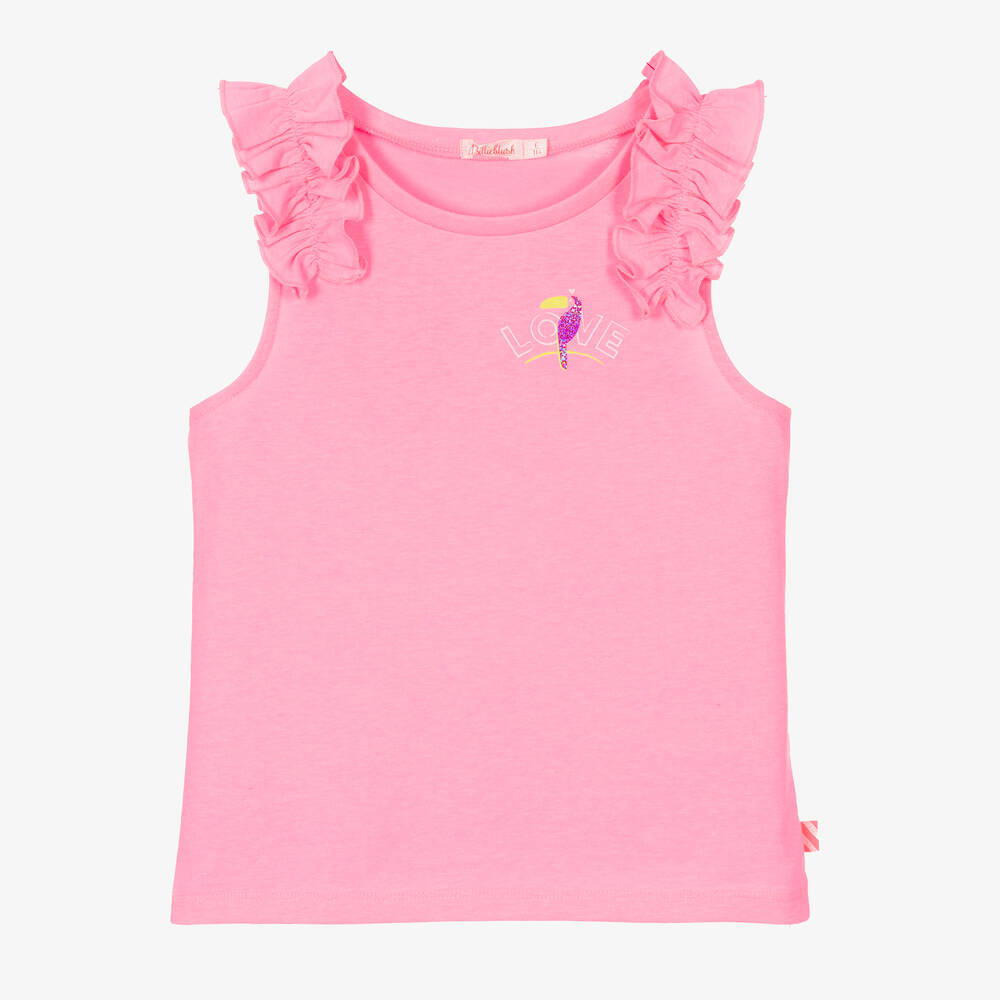 Billieblush - Girls Pink Cotton Jersey Ruffle T-Shirt | Childrensalon