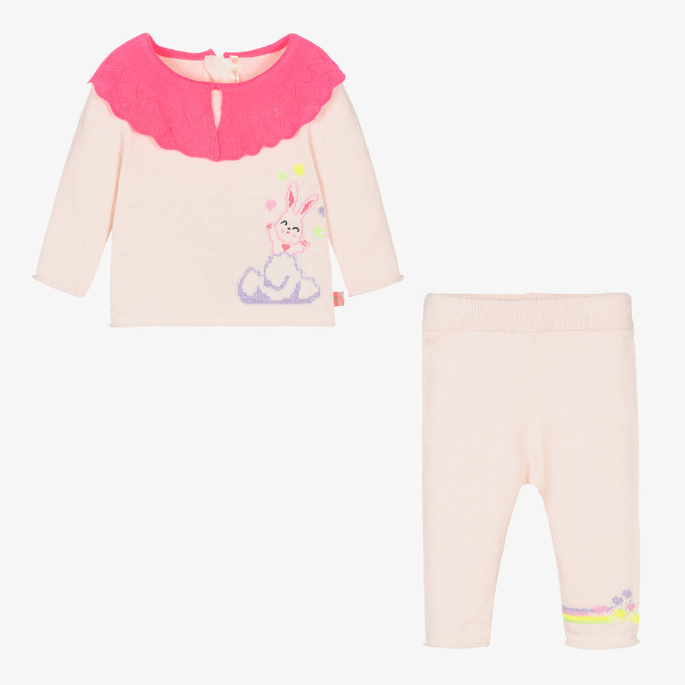 Billieblush-Girls Pink Cotton Knit Bunny Trouser Set  | Childrensalon Outlet