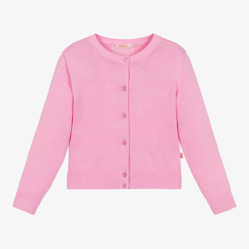 Billieblush - Girls Pink Cotton Knit Sequin Cardigan | Childrensalon