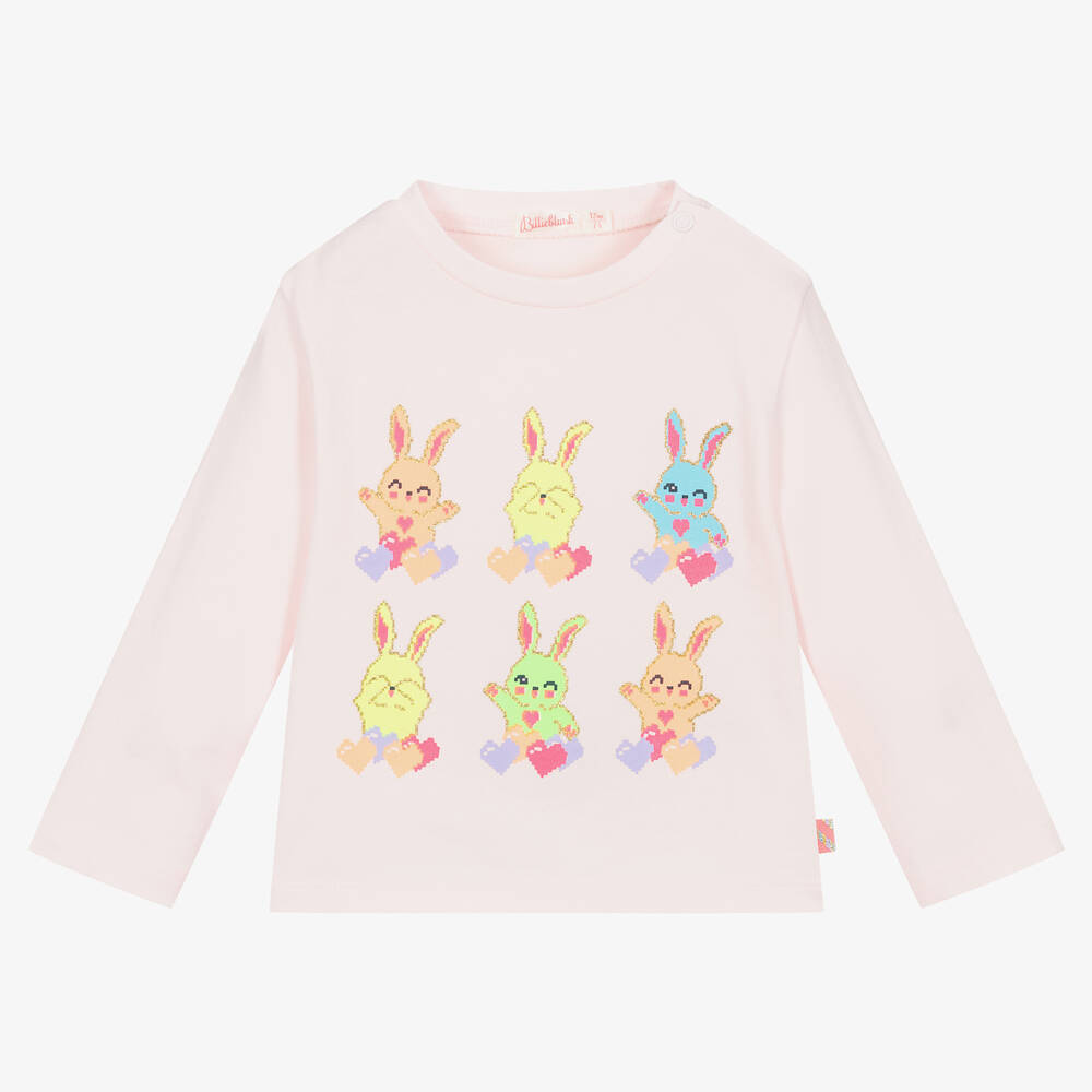Billieblush - Girls Pink Cotton Neon Bunny Top | Childrensalon